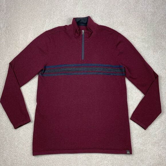 Prana Sweater Men's Large Striped Holberg 1/4 Zip Wool Blend Gorpcore Outdoors - Picture 2 of 12